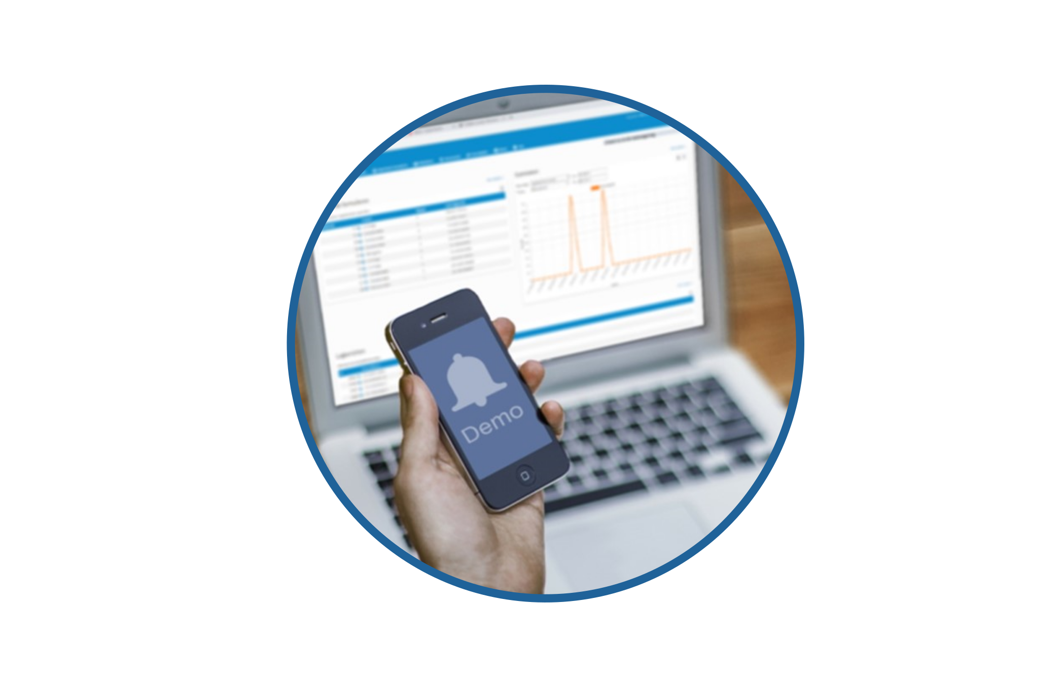 Sfeerbeeld van laptop en smartphone met de tekst DEMO